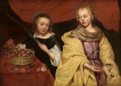 Twee meisjes als de heiligen Agnes en Dorothea
