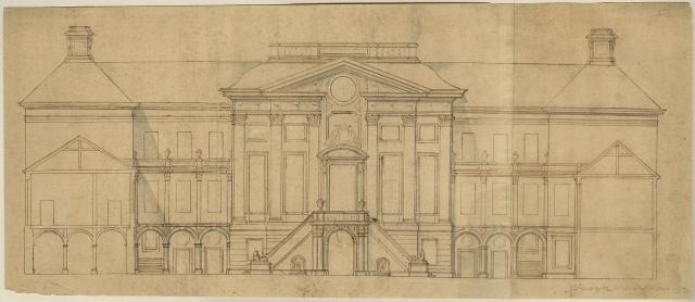 Design sketch for the rear façade and wings of a town mansion