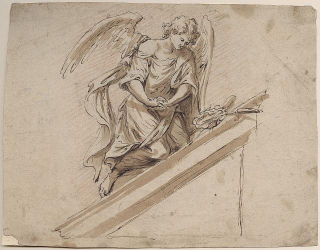 Kneeling angel on a fronton
