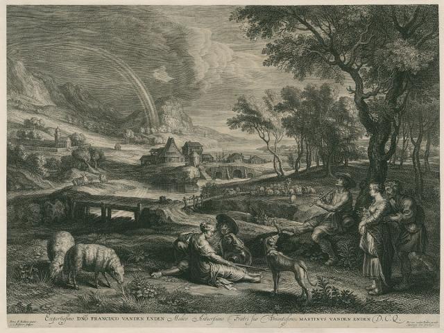 Landscape with a rainbow; pastoral scene