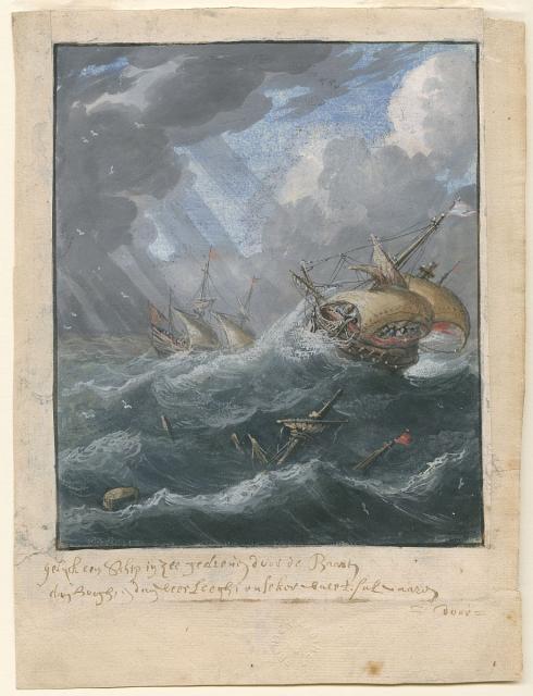 Sailing ships in a storm