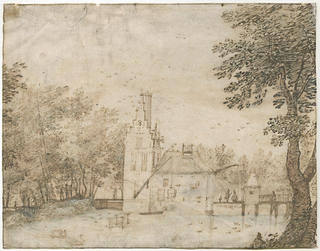 Landscape with moated castle
