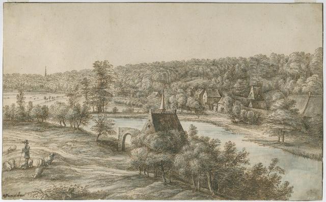 Landscape with river and church
