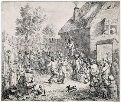 A peasant couple dancing or Village feast